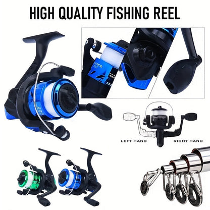 Complete Fishing Tackle Set with Rod Reel Line Soft Bait Hooks Fast Action Ambidextrous for Freshwater Saltwater Fishing - Beginner Angler Outdoor Gift Blue Green