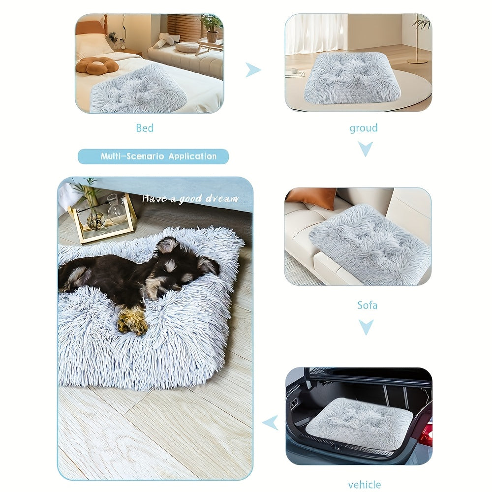 Oversized Plush Dog Bed Cat Pad Thick Warm Washable Polyester Pet Bedding Removable Cover All Breeds Sizes Comfortable Durable Pet Furniture Light Gray S L XL