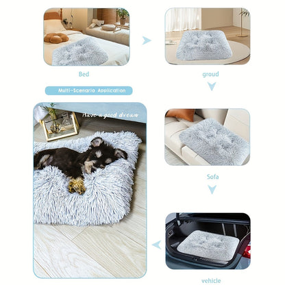 Oversized Plush Dog Bed Cat Pad Thick Warm Washable Polyester Pet Bedding Removable Cover All Breeds Sizes Comfortable Durable Pet Furniture Light Gray S L XL