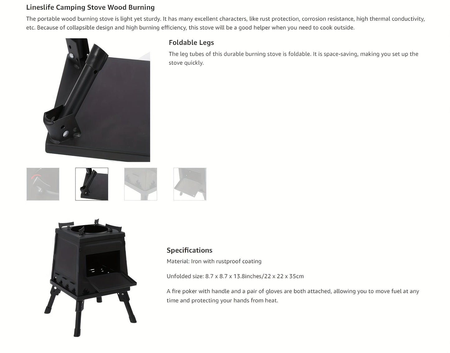 Portable Wood Burning Camp Stove – Heavy-Duty Iron Campfire Stove with Sturdy Legs & Air Vents, Firewood & Charcoal Compatible, No Electricity Needed, Outdoor Cooking for Hiking Backpacking BBQ Picnic Travel