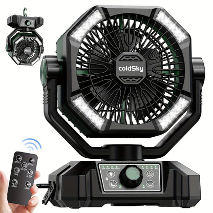 20000mAh Camping Fan with Dual Motor – Battery Operated Portable Fan with 4 LED Lantern Modes, 8 Speeds & Remote Control, Hanging Hook for Tent, Power Outages & Jobsite Use