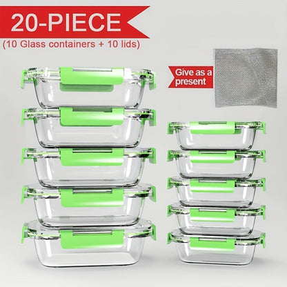 Glass Food Storage Containers with Lids 20-Piece Set, Stackable Airtight Meal Prep Containers, Oven Microwave Refrigerator & Dishwasher Safe, Space-Saving Kitchen Organization – 10 Containers + 10 Lids