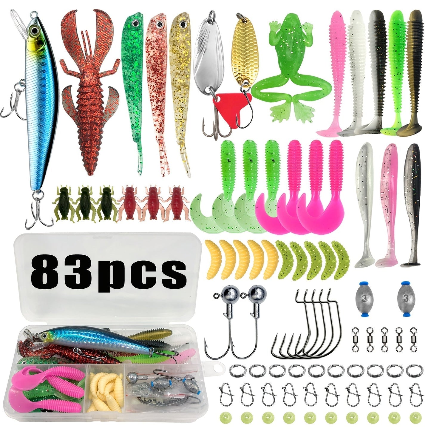 Fishing Tackle Set Complete Freshwater Kit 83 to 409 Pieces – Spinnerbaits, Crankbaits, Jig Heads, Sinkers, Hooks & Carry Case, Ultimate Bass Fishing Lure Assortment for Beginners and Pros