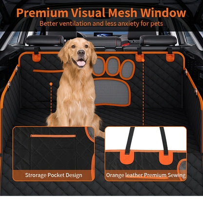 Dog Seat Cover Hammock – Heavy Duty Waterproof Scratch-Resistant Pet Rear Seat Cover for Cars, Trucks & SUVs, Anti-Slip Durable Soft Car Mat with Open Net, Dog Car Seat Cushion & Trunk Protector