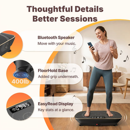 MERACH CV30 Pro Vibration Plate Exercise Machine Auto-Sensing Full Body Workout Platform with Bluetooth Speaker, Resistance Bands, 10 Speed Levels, LED Display, 330-440 lbs Capacity – Home Gym Fitness