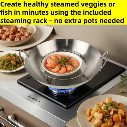 Stainless Steel Non-Stick Skillet Frying Pan 201 Heavy Duty - Camping Open Fire Cookware for Home Kitchen Restaurant Stir Fry Boil 3 Sizes