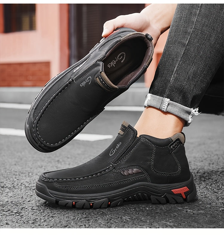 GREKS Men's Hand Stitched Slip-On Ankle Boots Casual Moccasin Chukka Loafers Non-Slip Sole for Outdoor Hiking Driving Daily Wear – Comfortable Lightweight Men's Shoes