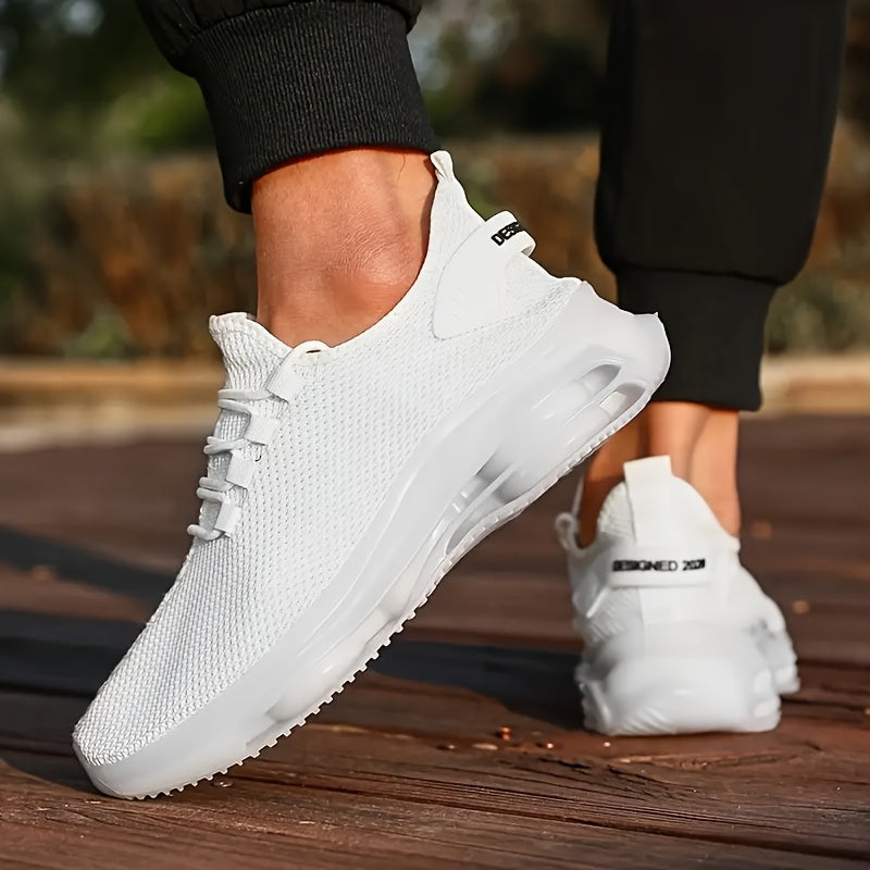 Men's Breathable Knit Running Sneakers with Air Cushion Sole – Lightweight Lace-Up Trail Sports Shoes for Spring & Summer, 4 Colors, US Sizes 6.5–13