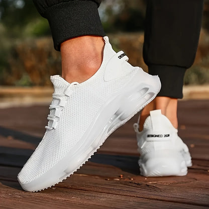 Men's Breathable Knit Running Sneakers with Air Cushion Sole – Lightweight Lace-Up Trail Sports Shoes for Spring & Summer, 4 Colors, US Sizes 6.5–13