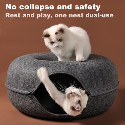 Cat Tunnel Bed Indoor Hiding Place - Donut Cat Bed All-Season Collapsible Cat Tunnel with Hole for Indoor Cats, Soft Plush, Dark Gray & Light Gray, Available in 20 & 24 Inches, Perfect Cat Gift