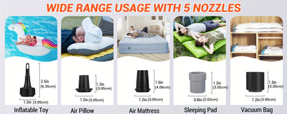 Portable Electric Air Pump 2600mAh USB Rechargeable – Super Fast Inflation for Air Mattress, Swimming Ring, Vacuum Storage Bags & Sleeping Bags, Compact Lightweight Camping Outdoor Pump