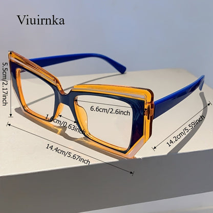 Women's Cat Eye Blue Light Blocking Computer Glasses – Trendy Lightweight Color Block Frame, Transparent PC Lens, Fashion Eyewear with Case for Screen Time Eye Protection, Holiday Gift