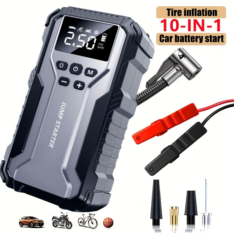 Portable Car Jump Starter Kit 12V Multi-Function Battery Booster LED Flashlight SOS Rescue Light Air Pump for Cars Trucks SUVs Emergency Roadside Power