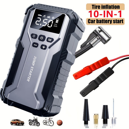 Portable Car Jump Starter Kit 12V Multi-Function Battery Booster LED Flashlight SOS Rescue Light Air Pump for Cars Trucks SUVs Emergency Roadside Power
