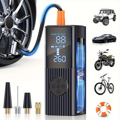 Portable Tire Inflator 210PSI Cordless with Digital Pressure Gauge, Rechargeable Battery & LED Light – Wireless Air Pump for Car, Motorcycle, Bicycle & Sports Balls – Velora
