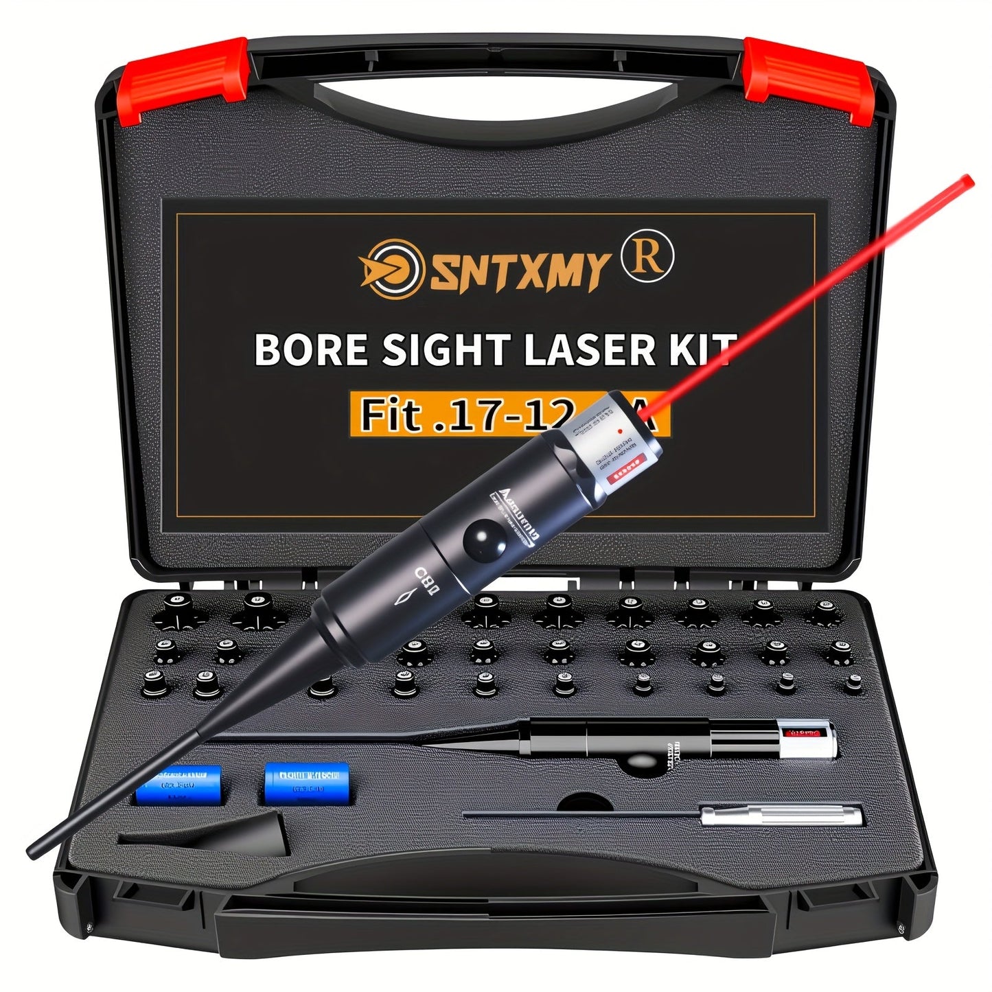 Bore Sight Laser Kit Red Green Boresighter with 8 or 32 Adapters Universal Multi-Caliber 0.17 Cal to 12GA for Rifle Pistol Shotgun - Tactical Gun Zeroing Tool