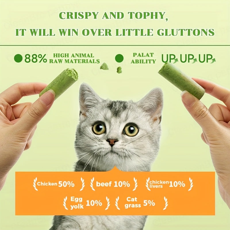 Cat Grass Sticks for Hairball Control – 3-in-1 Freeze-Dried Catnip Treats with Instant Granules & Hair Cream Tablets for Indoor Cats, Natural Hairball Remedy, 15 Count & 15-Pack Bundle