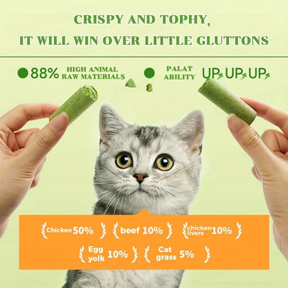 Cat Grass Sticks for Hairball Control – 3-in-1 Freeze-Dried Catnip Treats with Instant Granules & Hair Cream Tablets for Indoor Cats, Natural Hairball Remedy, 15 Count & 15-Pack Bundle