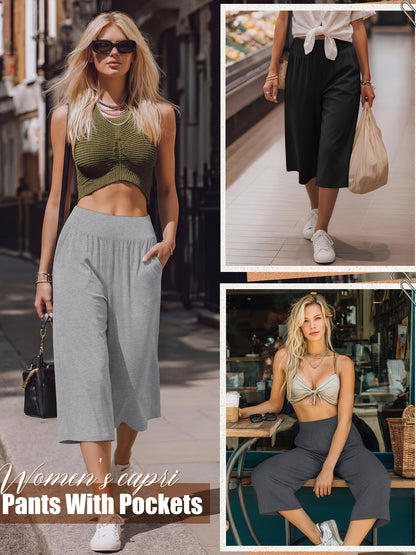 Women's Capri Pants 3-Pack – Loose Lounge Cropped Sweatpants Joggers with Pockets & Elastic Waist, Yoga Capri for Spring Summer Fall Casual Weekend Wear