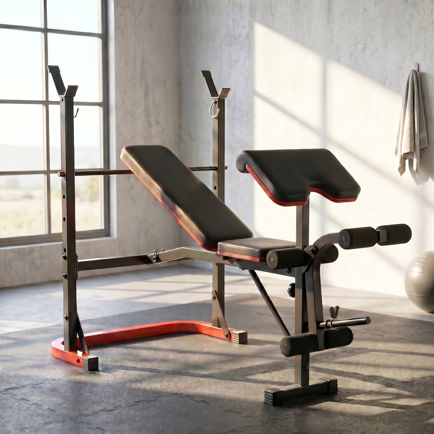 Adjustable Weight Bench Press Set with Squat Rack – 1200LBS Foldable Home Gym Equipment, Full Body Workout Station with Leg Developer & Preacher Curl Pad for Strength Training