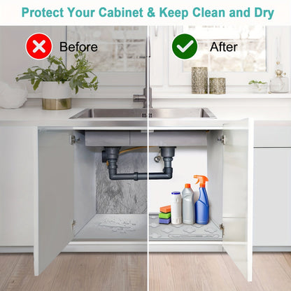 Under Sink Mat Waterproof Silicone 34" x 22", Under Sink Drip Tray Liner for Kitchen Bathroom Cabinet, Holds Up to 2 Gallons, Non-Toxic Leak Protection Mat with Raised Edges & Four-Leaf Clover Pattern