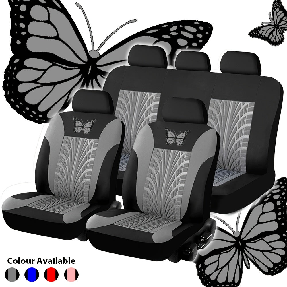 Universal Car Seat Covers for 5-Seater Vehicles - Butterfly & Tire Pattern, Thickened Wear-Resistant Breathable Fabric, Full Set Front & Rear Seat Protection, Fits Most Cars, Trucks & SUVs