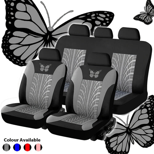 Universal Car Seat Covers for 5-Seater Vehicles - Butterfly & Tire Pattern, Thickened Wear-Resistant Breathable Fabric, Full Set Front & Rear Seat Protection, Fits Most Cars, Trucks & SUVs