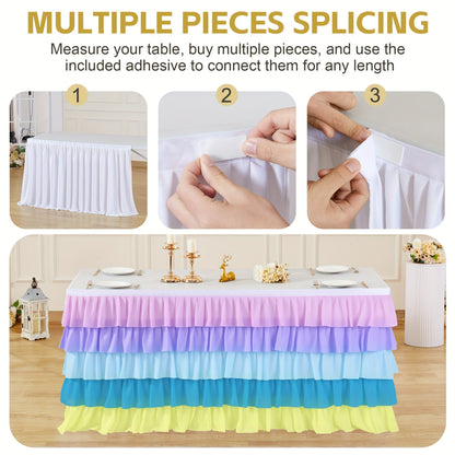 6ft Tulle Tutu Table Skirt – Chiffon Ruffle Table Skirting for Birthday Party, Wedding, Bridal Shower, Girls Party & Holiday Decor – Easy Hook & Loop Install, 12 Colors (72"L x 30"H)