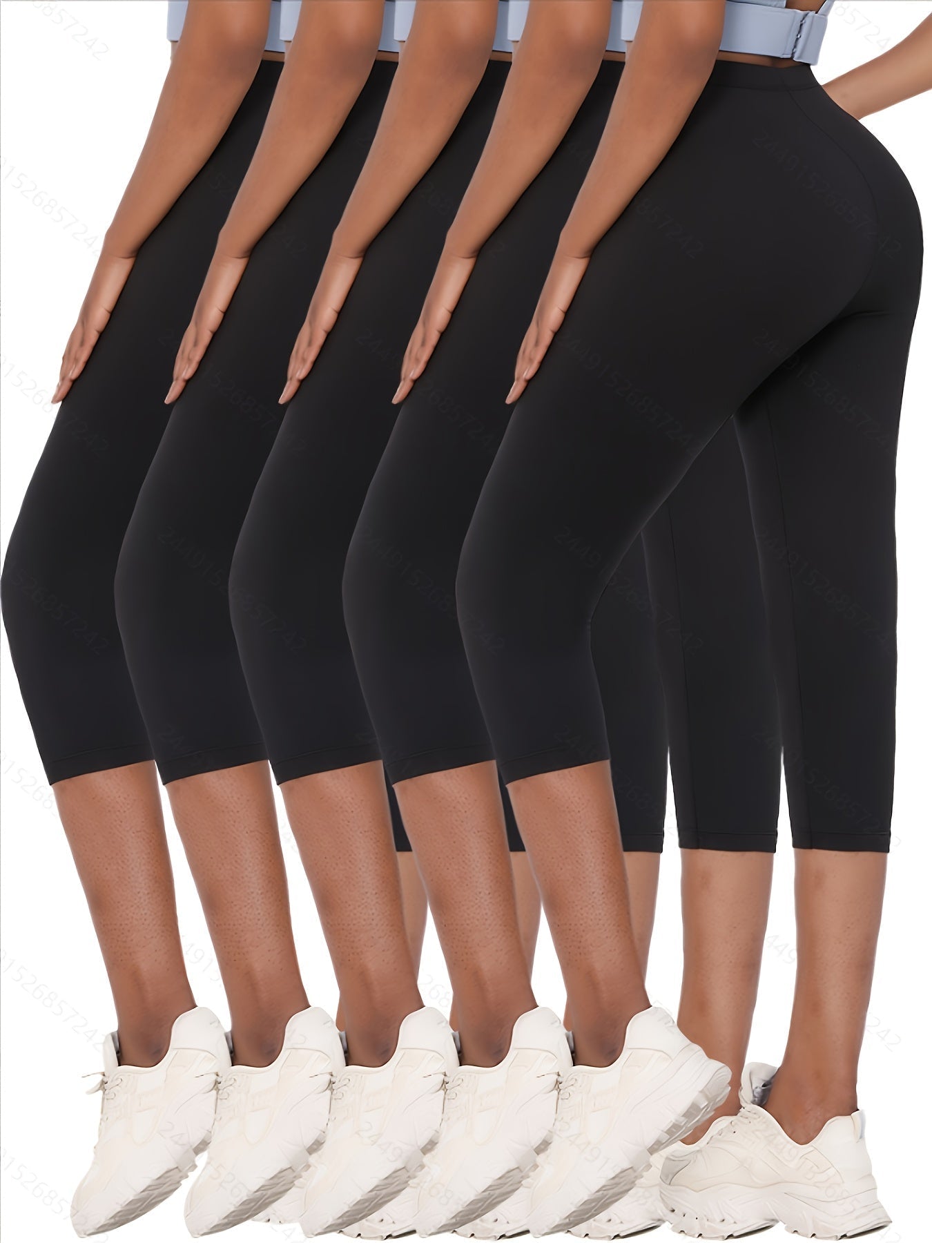 Women's Capri Pants 5-Pack Super Soft No See-Through High-Stretch Skinny Fit Solid Color Yoga Sports Leggings – LUCKYUM XS-XXL