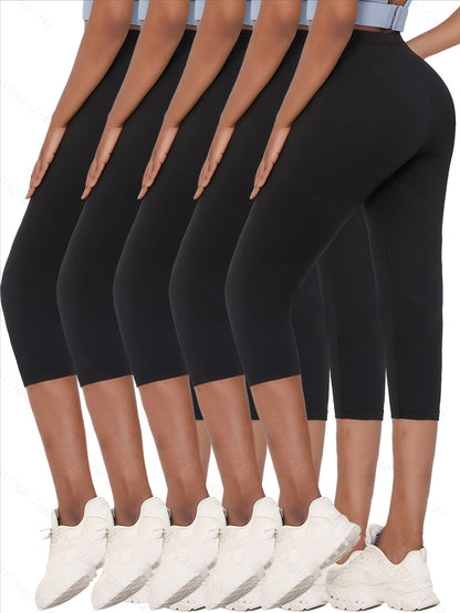 Women's Capri Pants 5-Pack Super Soft No See-Through High-Stretch Skinny Fit Solid Color Yoga Sports Leggings – LUCKYUM XS-XXL