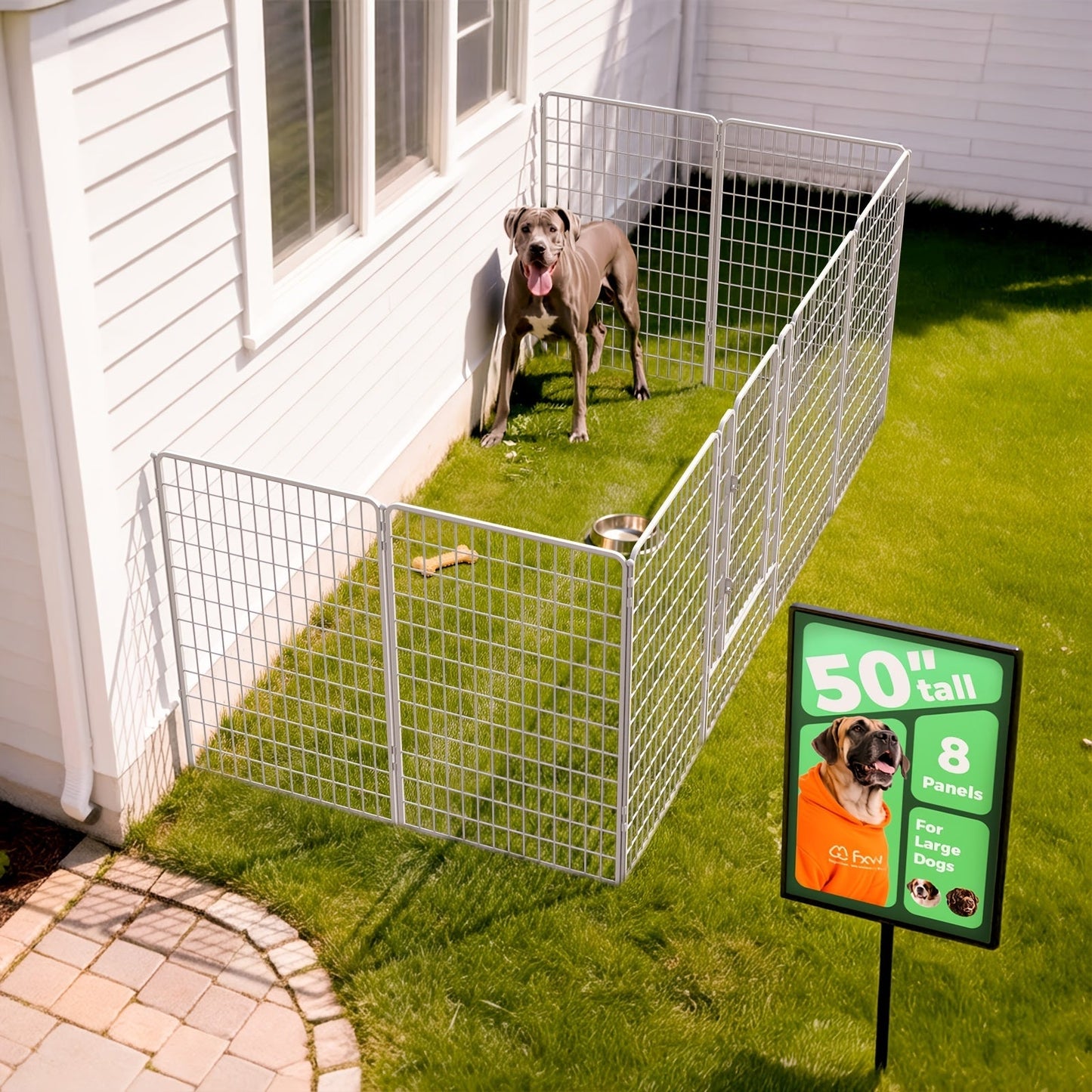 FXW Dog Playpen Heavy Duty Metal Pet Fence with Gate – 8/16/24/32/48 Panels, 24/32/40 Inch Height, Indoor & Outdoor Exercise Pen for Large Medium Small Dogs, Portable Yard Garden RV Camping Enclosure