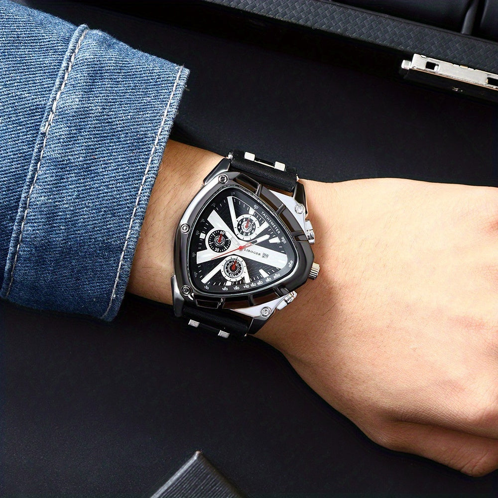 3pcs Men's Quartz Watch Set – Silicone Strap Date Display Triangular Dial, Fashion Sport Casual Wrist Watches for Men, Ideal Birthday Anniversary Gift Set