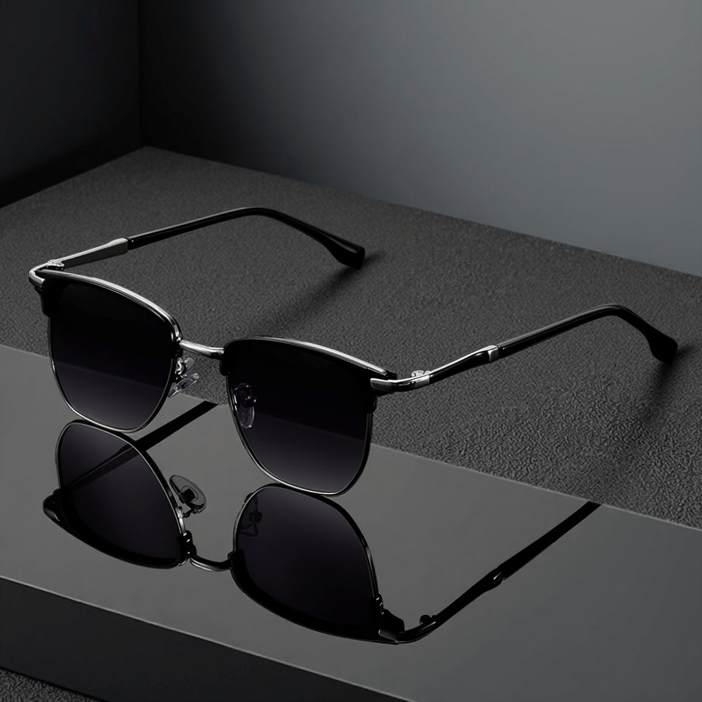 Retro Semi-Rim UV400 Sunglasses Unisex Vintage Half Frame Sunglasses for Men Women with Case & Cleaning Cloth - Classic Stylish Eyewear for Daily Driving Travel Outdoor