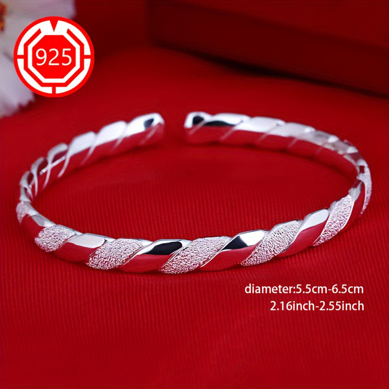 2-Pack 925 Sterling Silver Twisted Open Bangle Bracelet Set Hypoallergenic Matte Finish Adjustable Stackable Cuff Elegant Jewelry for Daily Wear Holiday Christmas Gift for Women