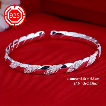 2-Pack 925 Sterling Silver Twisted Open Bangle Bracelet Set Hypoallergenic Matte Finish Adjustable Stackable Cuff Elegant Jewelry for Daily Wear Holiday Christmas Gift for Women