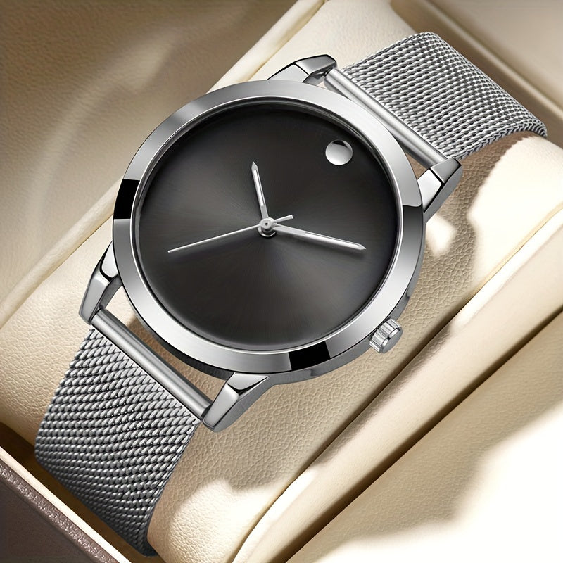 Men's Minimalist Stainless Steel Band Quartz Watch Slim Round Dial Casual Fashion Everyday Wear Gift for Him Silver Brown