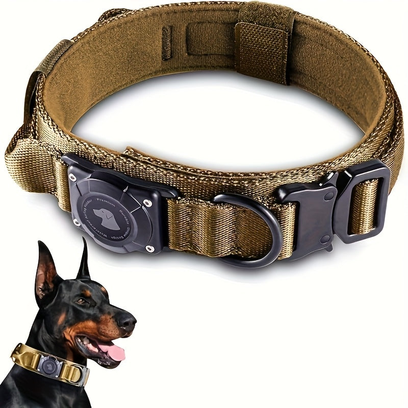 Tactical Dog Collar with AirTag Holder & Handle – Heavy Duty PC Nylon, Adjustable M/L/XL for Medium Large Dogs, Military Style Training Collar with Control Handle