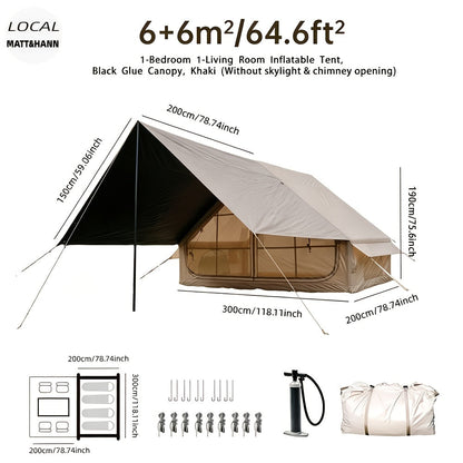 Inflatable Camping Tent 4-6 Person – 4-Season Luxury Air Tent with Manual Pump Easy Setup Windproof Glamping House for Family Outdoor Camping