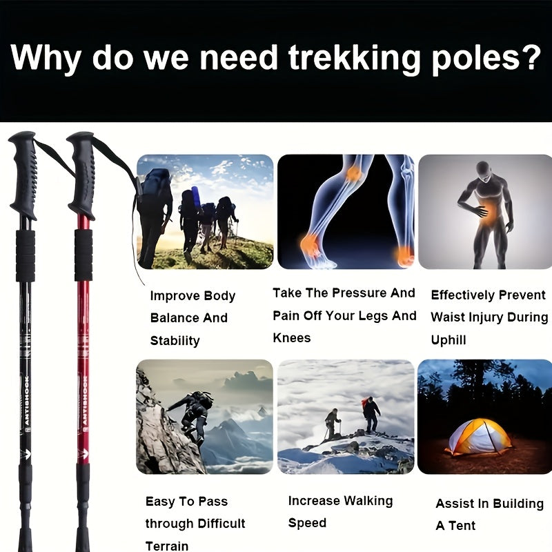 Foldable Aluminum Alloy Hiking Stick Adjustable Trekking Pole with Quick-Lock for Men & Women – Lightweight, Collapsible Walking Stick for Hiking, Backpacking & Trail Walking Outdoor Accessories