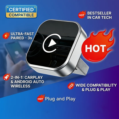 Wireless CarPlay Adapter 2026 Upgraded Mini Dongle – 2-in-1 iPhone & Android Auto, Convert Wired to Wireless, USB-A & USB-C, Dual-Band Low Latency, Auto Connect, FCC Certified