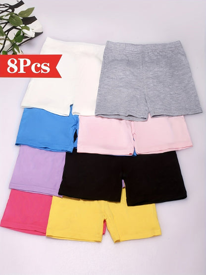 Girls Bike Shorts 8-Pack Soft Modal Cartwheel Dance Shorts Toddler Kids Under Dress Biker Shorts Multicolor Sizes 2-10Y