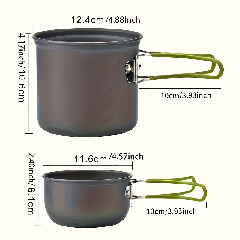 304 Stainless Steel Camping Cookware Set with Foldable Storage – Durable Compact Pot with Knives & Forks Utensils for Outdoor Backpacking Hiking Picnics & Camping, Green & Orange, Lightweight Camp Kitchen Kit