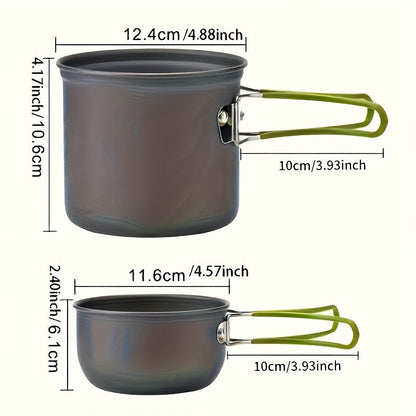 304 Stainless Steel Camping Cookware Set with Foldable Storage – Durable Compact Pot with Knives & Forks Utensils for Outdoor Backpacking Hiking Picnics & Camping, Green & Orange, Lightweight Camp Kitchen Kit