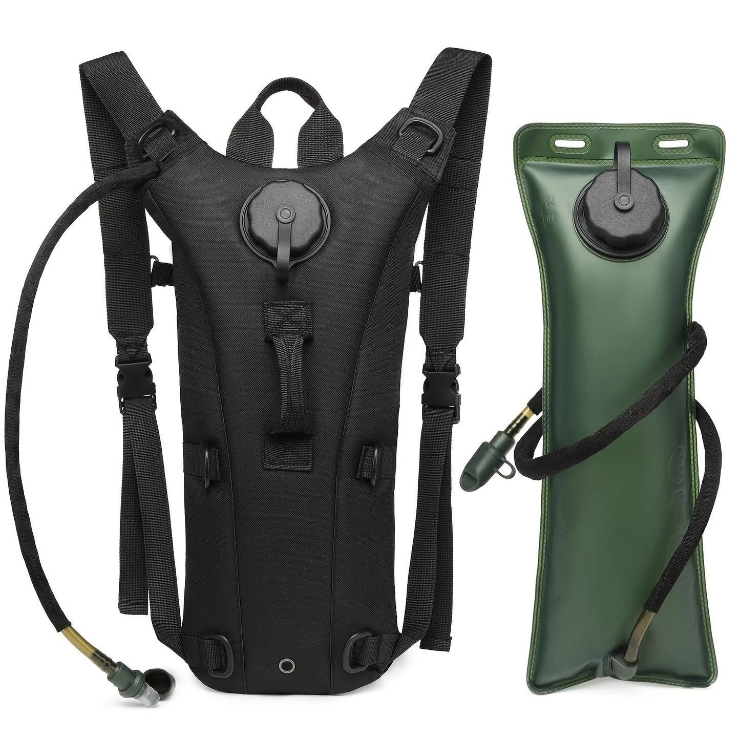 Hydration Backpack with 101oz Water Bladder Tactical Lightweight Pack for Hiking Biking Running Climbing – Adjustable Straps Large Capacity Black Green