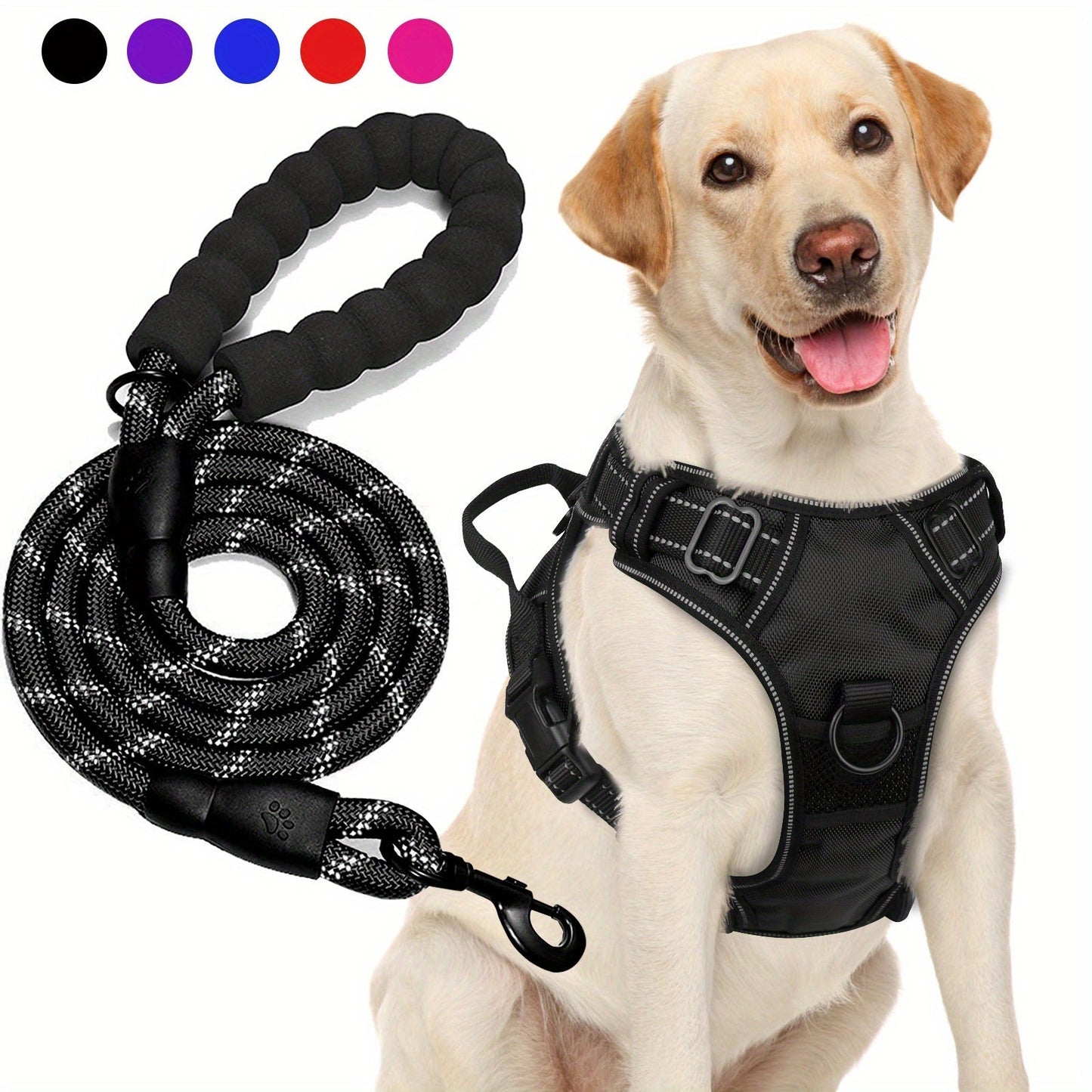 No Pull Dog Harness and Leash Set – Adjustable Reflective Oxford Vest Harness with 5-Foot Padded Handle Rope for Medium to Large Dogs, Quick-Release Buckles, Sizes S-XL, 5 Colors