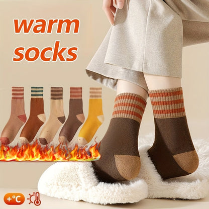 20 Pairs Winter Mid-Calf Socks Thick Plush Warm Striped Looped Socks for Women Men, Elastic Gusset Cozy Floor Socks for Skiing Snowboarding Cold Weather Outdoor Sports