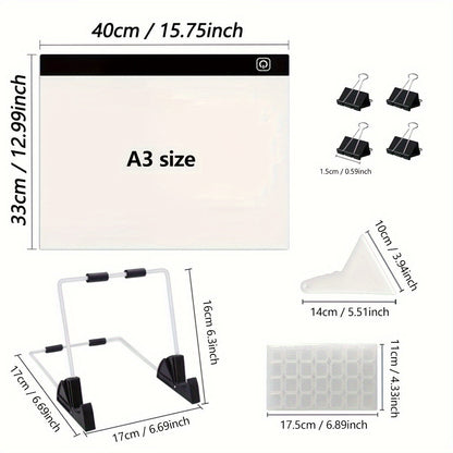 LED Light Pad for Diamond Painting – A2 A3 A4 A5 USB Powered, Adjustable Brightness, Ultra-Thin Light Board for Tracing Sketching Drawing Animation Stencil Art Craft, Optional Bracket & Drill Pen