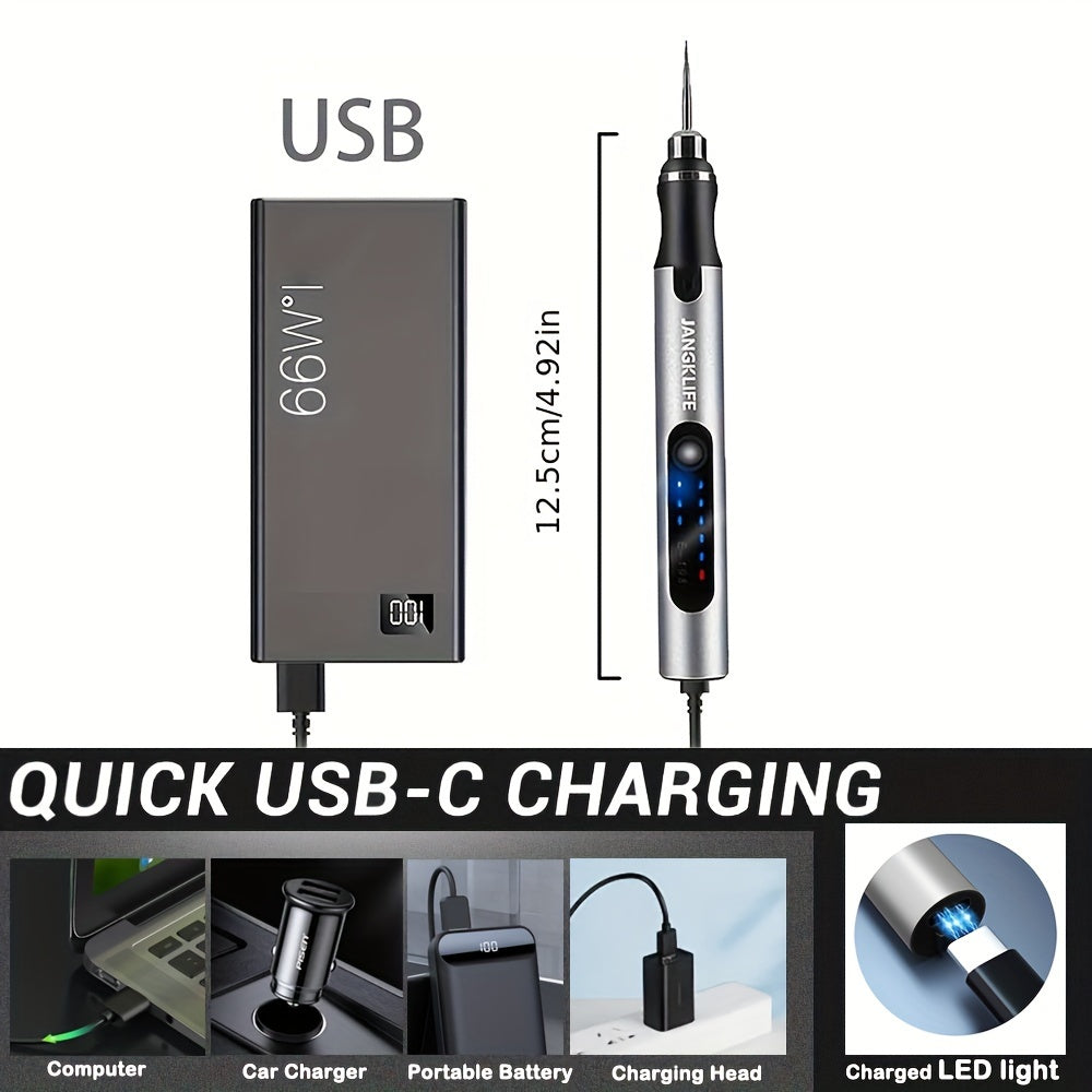 Cordless Rotary Tool Rechargeable Engraving Pen Adjustable Speed Electric Carving Pen for Wood Engraving Sanding Polishing Etching Grinding Cutting DIY Crafts Portable Handheld Hobby Tool