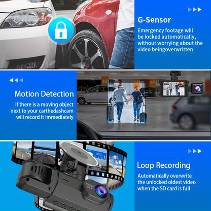 WiFi Dash Camera 2/3 Lens 170° Wide Angle Night Vision Loop Recording G-Sensor 2.0" IPS Screen with 32GB Memory Card - Front Rear Car Camera