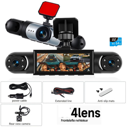 360° 4-Channel Dash Cam 1080P Full Coverage – Front 1080P + 720P Front/Rear/Left/Right, Night Vision WDR G-Sensor Loop Recording, Car Driving Recorder with Optional 32GB/64GB TF Card